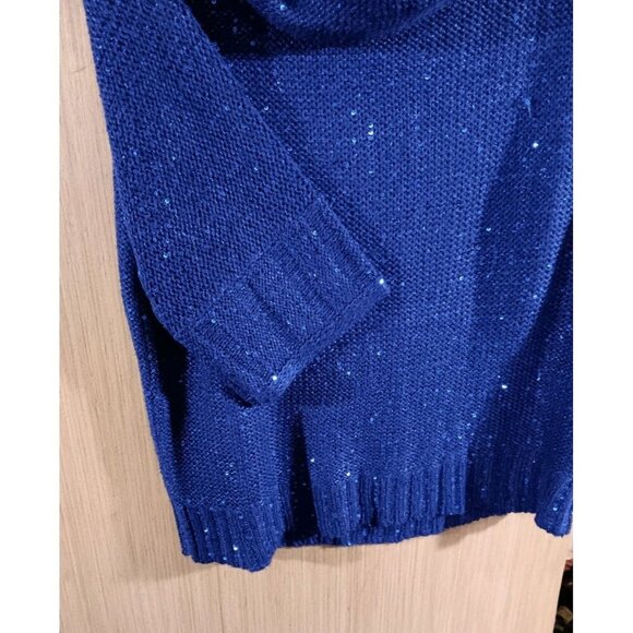 Chicos Sz 1/M Ladies‎ Cowl Neck Sweater Blue Sequined 3/4 Sleeves Knit - Picture 3 of 5